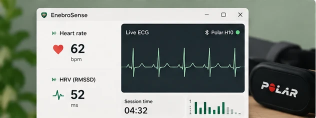 Illustration of EnebroSense heart rate and ECG views with a Polar sensor
